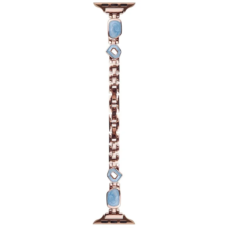 For Apple Watch Series 10 42mm / 9 8 7 41mm / SE (2023) SE (2022) SE 6 5 4 40mm / 3 2 1 38mm Epoxy Decor Zinc Alloy Band Watch Strap - Swirl Blue / Rose Gold