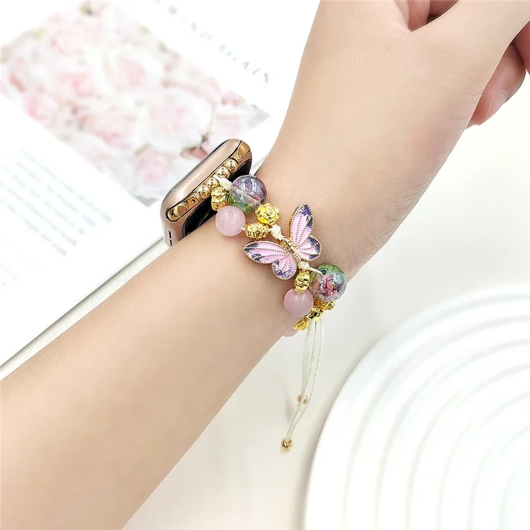 Para Apple Watch Series 10 42mm / 9 8 7 41mm / SE (2023) SE (2022) SE 6 5 4 40mm / 3 2 1 38mm Mariposa Cuentas Correa de Reloj Cordón Pulsera - Colorido