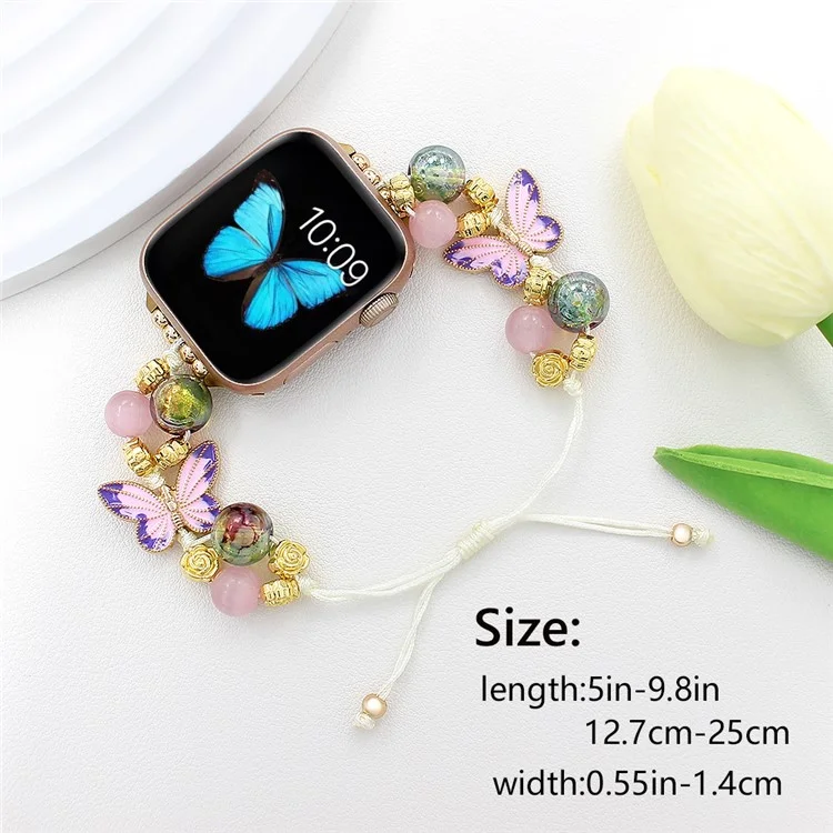 Para Apple Watch Series 10 42mm / 9 8 7 41mm / SE (2023) SE (2022) SE 6 5 4 40mm / 3 2 1 38mm Mariposa Cuentas Correa de Reloj Cordón Pulsera - Colorido
