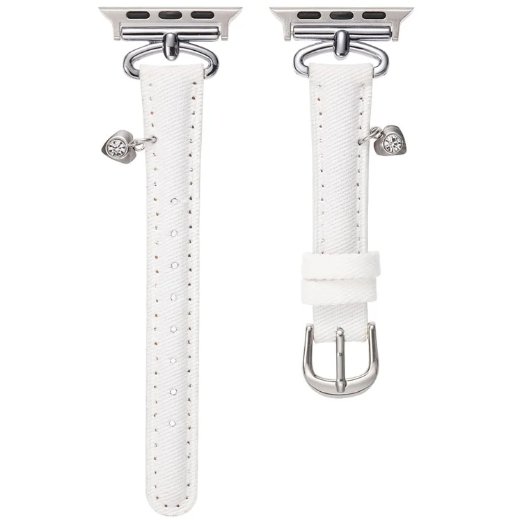 Pour Apple Watch 10 46mm / Ultra 2 / Ultra 49mm / 9 8 7 45mm / SE (2023) SE (2022) SE 6 5 4 44mm / 3 2 1 42mm Denim Watch Strap - Blanc