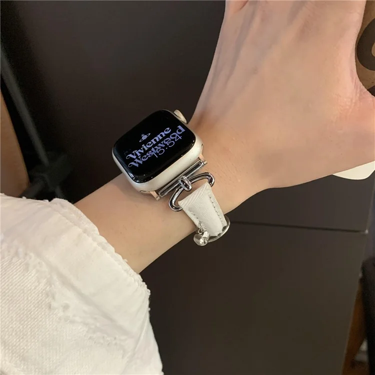 Pour Apple Watch 10 46mm / Ultra 2 / Ultra 49mm / 9 8 7 45mm / SE (2023) SE (2022) SE 6 5 4 44mm / 3 2 1 42mm Denim Watch Strap - Blanc