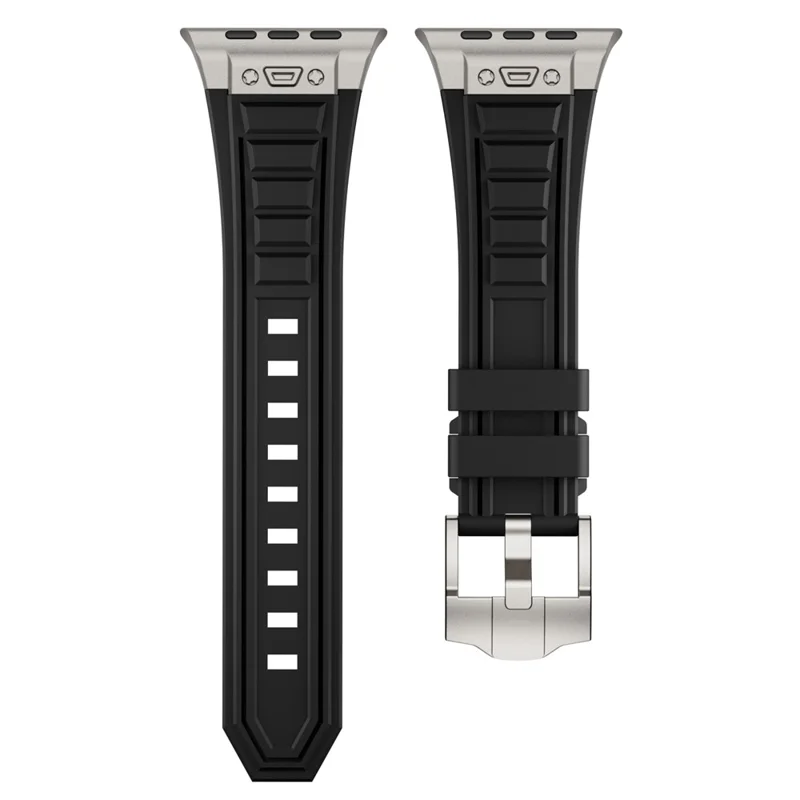 For Apple Watch 10 46mm / Ultra 2 / Ultra 49mm / 9 8 7 45mm / SE (2023) SE (2022) SE 6 5 4 44mm / 3 2 1 42mm Adjustable Strap Silicone Band - Titanium+Black