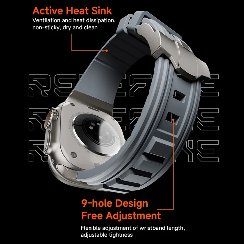 For Apple Watch 10 46mm / Ultra 2 / Ultra 49mm / 9 8 7 45mm / SE (2023) SE (2022) SE 6 5 4 44mm / 3 2 1 42mm Adjustable Strap Silicone Band - Titanium+Black