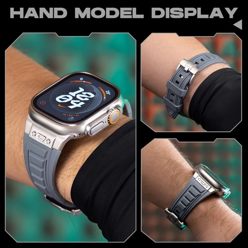 For Apple Watch 10 46mm / Ultra 2 / Ultra 49mm / 9 8 7 45mm / SE (2023) SE (2022) SE 6 5 4 44mm / 3 2 1 42mm Adjustable Strap Silicone Band - Titanium+Black