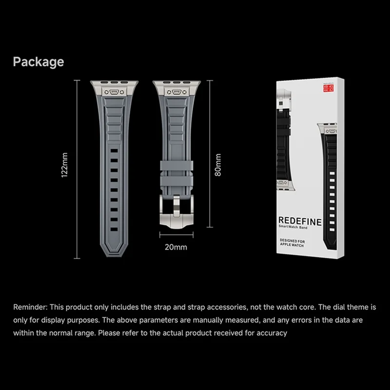 For Apple Watch 10 46mm / Ultra 2 / Ultra 49mm / 9 8 7 45mm / SE (2023) SE (2022) SE 6 5 4 44mm / 3 2 1 42mm Adjustable Strap Silicone Band - Titanium+Black