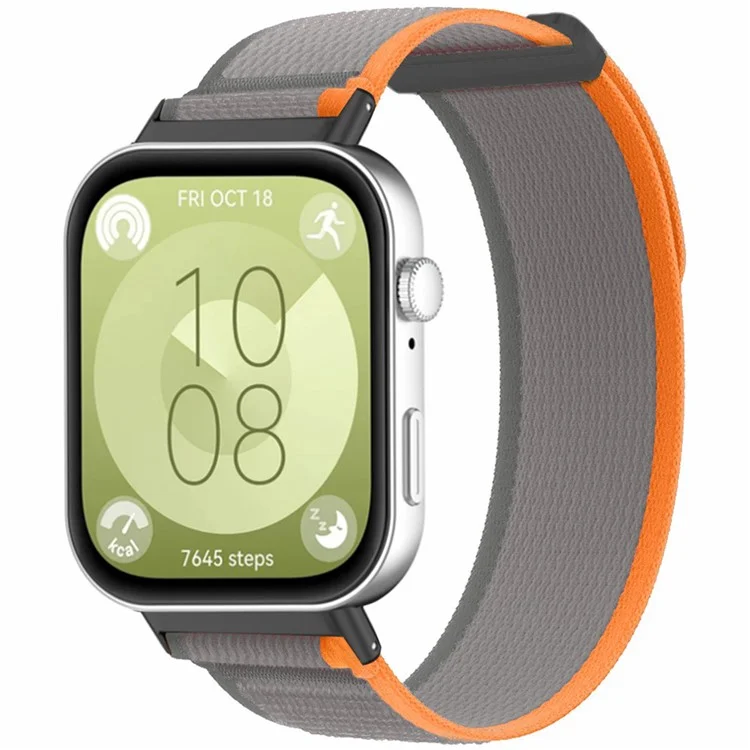 Para Huawei Watch Fit 3 Nylon Watch Band Adjustable Loop Fastener Strap - Orange+Grey