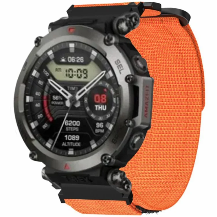 For Huami Amazfit T-Rex Ultra Outdoor Sports Nylon Wrist Band Magic Tape Design Watch Strap - Orange