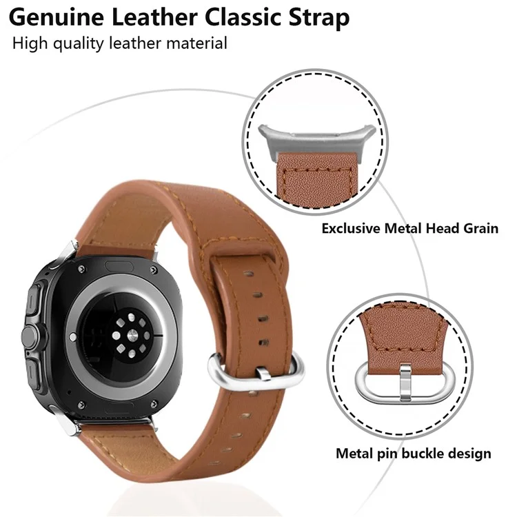 KALEBOL Per Samsung Galaxy Watch Ultra 47mm Cinturino Orologio In Vera Pelle Di Mucca - Marrone