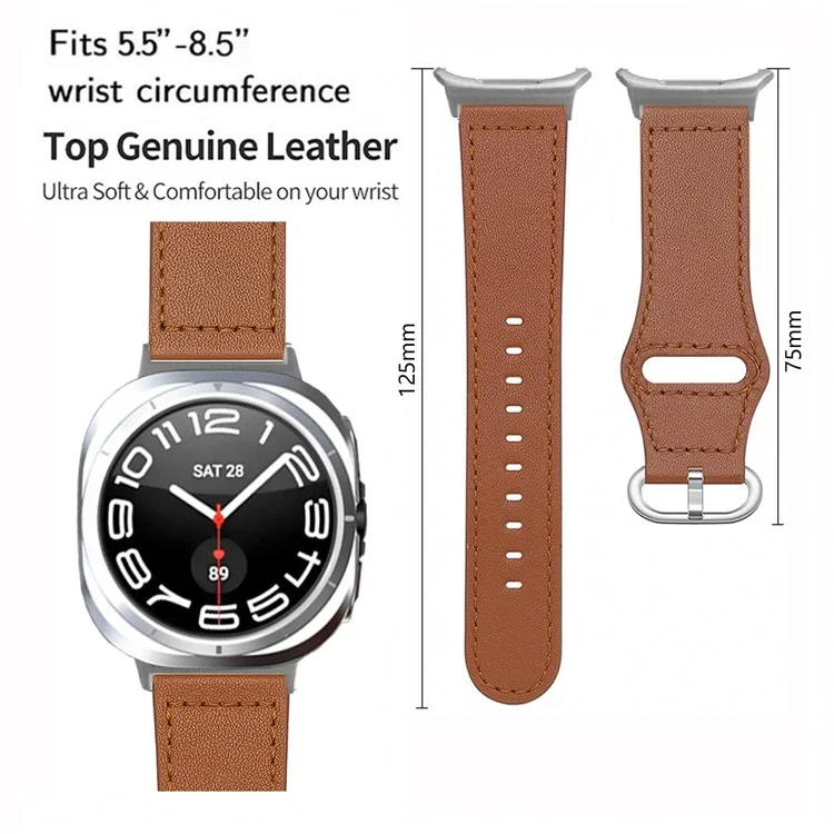 KALEBOL Per Samsung Galaxy Watch Ultra 47mm Cinturino Orologio In Vera Pelle Di Mucca - Marrone