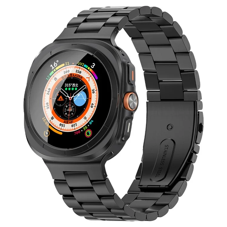 KALEBOL For Samsung Galaxy Watch Ultra 47mm Metal Watch Band Three-Beads Steel Wrist Strap - Black