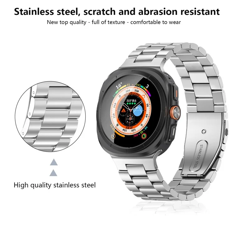 KALEBOL For Samsung Galaxy Watch Ultra 47mm Metal Watch Band Three-Beads Steel Wrist Strap - Black