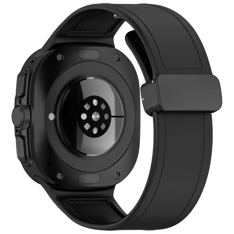 KALEBOL Pour Samsung Galaxy Watch Ultra 47mm Bracelet en cuir enduit de silicone avec boucle magnétique - Noir
