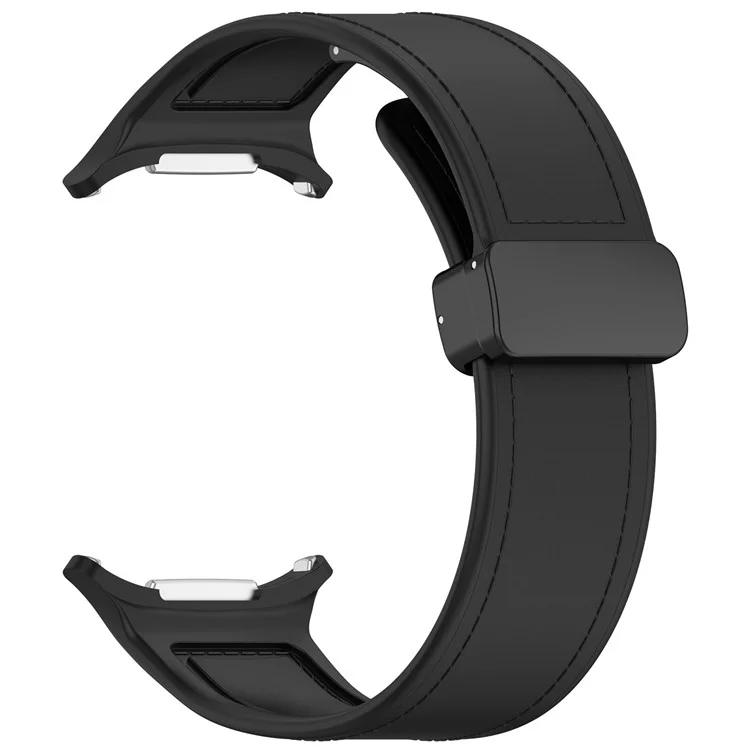 KALEBOL Pour Samsung Galaxy Watch Ultra 47mm Bracelet en cuir enduit de silicone avec boucle magnétique - Noir