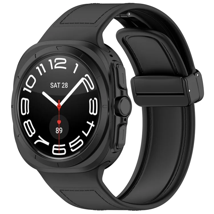 KALEBOL Pour Samsung Galaxy Watch Ultra 47mm Bracelet en cuir enduit de silicone avec boucle magnétique - Noir