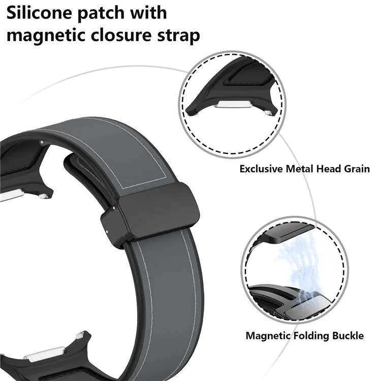 KALEBOL Pour Samsung Galaxy Watch Ultra 47mm Bracelet en cuir enduit de silicone avec boucle magnétique - Noir