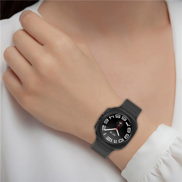 KALEBOL Pour Samsung Galaxy Watch Ultra 47mm Bracelet en cuir enduit de silicone avec boucle magnétique - Noir
