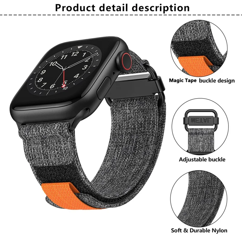 KALEBOL для Apple Watch Series 10 42mm / 9 8 7 41mm / SE (2023) SE (2022) SE 6 5 4 40mm / 3 2 1 38mm нейлоновый ремешок для часов с магнитной застежкой - черный+серый