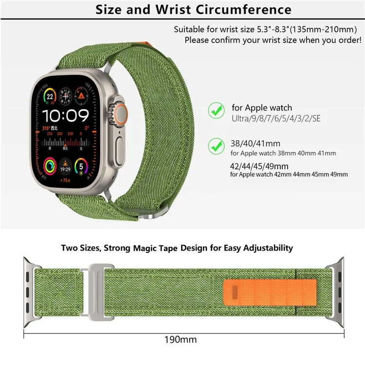 KALEBOL Para Apple Watch 10 46mm / Ultra 2 / Ultra 49mm / 9 8 7 45mm / SE (2023) SE (2022) SE 6 5 4 44mm / 3 2 1 42mm Correa de Reloj Nylon Loop - Negro