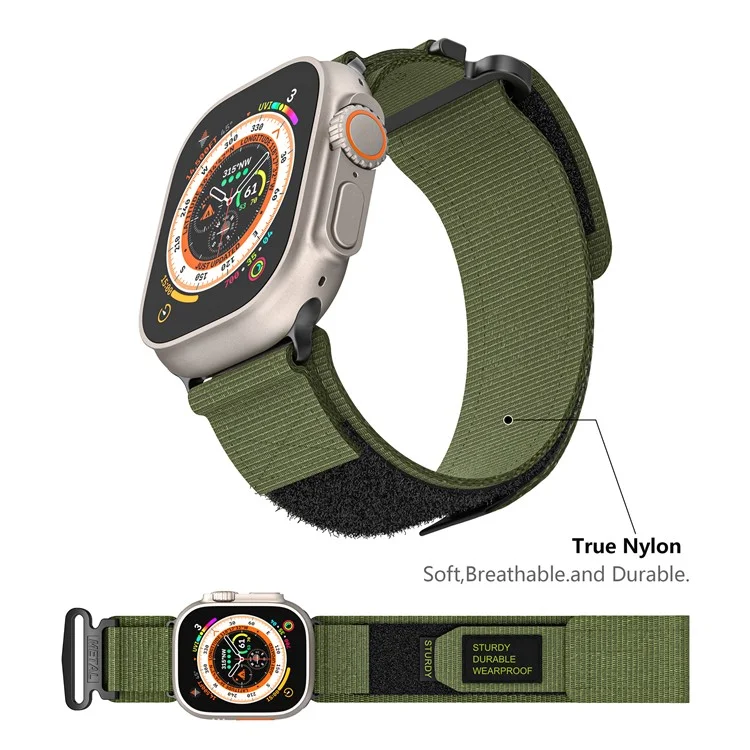 KALEBOL For Apple Watch 10 46mm / Ultra 2 / Ultra 49mm / 9 8 7 45mm / SE (2023) SE (2022) SE 6 5 4 44mm / 3 2 1 42mm Nylon Strap - Army Green
