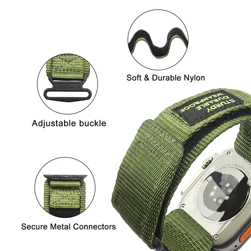 KALEBOL For Apple Watch 10 46mm / Ultra 2 / Ultra 49mm / 9 8 7 45mm / SE (2023) SE (2022) SE 6 5 4 44mm / 3 2 1 42mm Nylon Strap - Army Green