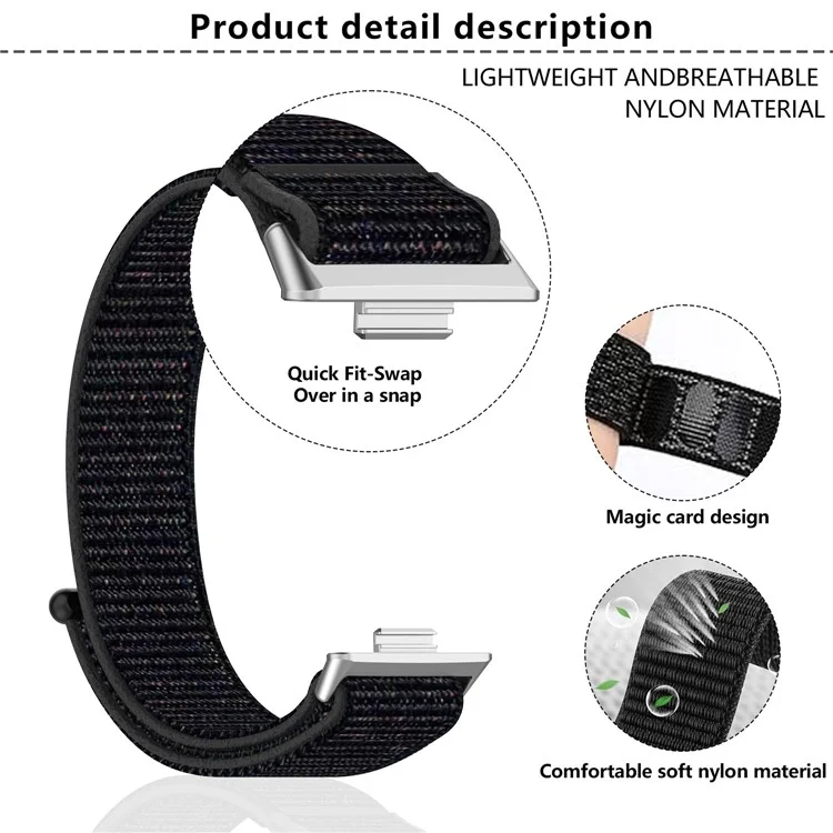 KALEBOL For Huawei Watch Fit 3 Strap Magic Tape Nylon Soft Watch Band - Official Black