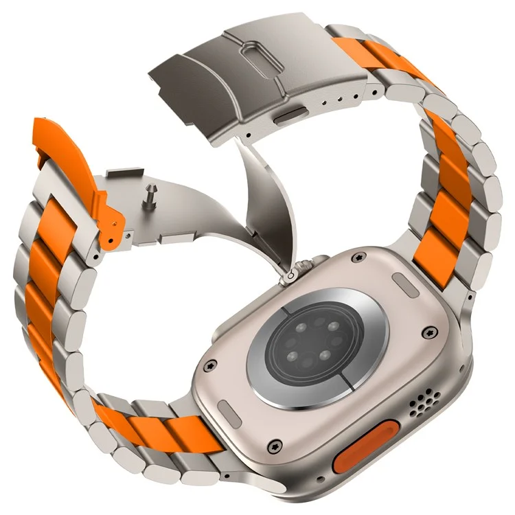 For Apple Watch 10 46mm / Ultra 2 / Ultra 49mm / 9 8 7 45mm / SE (2023) SE (2022) SE 6 5 4 44mm / 3 2 1 42mm 3-Bead Titanium Alloy Watch Strap - Titanium+Orange
