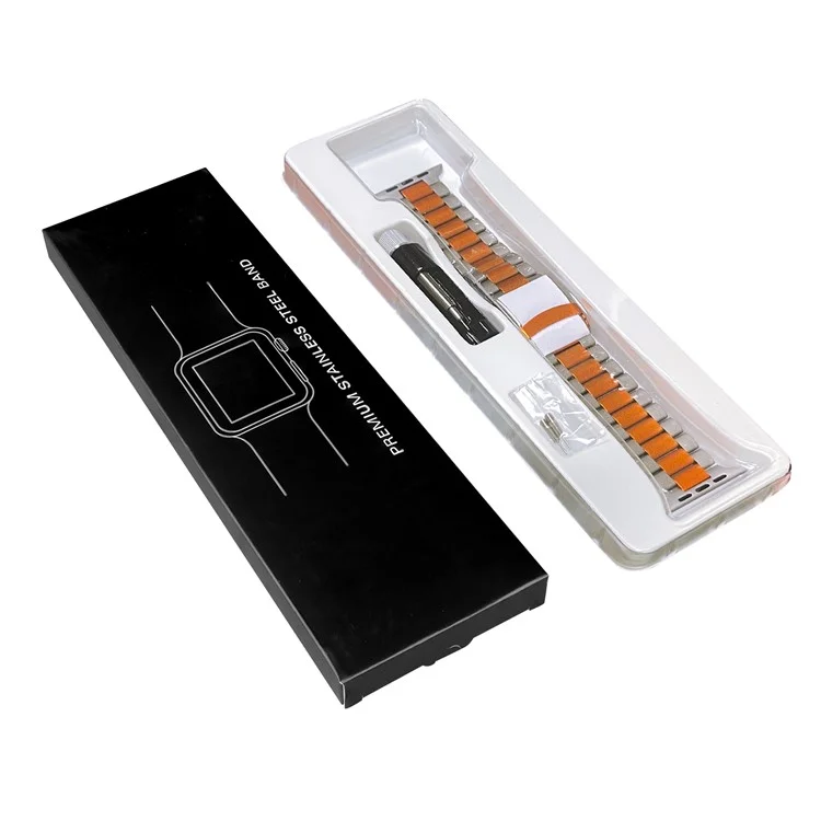 For Apple Watch 10 46mm / Ultra 2 / Ultra 49mm / 9 8 7 45mm / SE (2023) SE (2022) SE 6 5 4 44mm / 3 2 1 42mm 3-Bead Titanium Alloy Watch Strap - Titanium+Orange