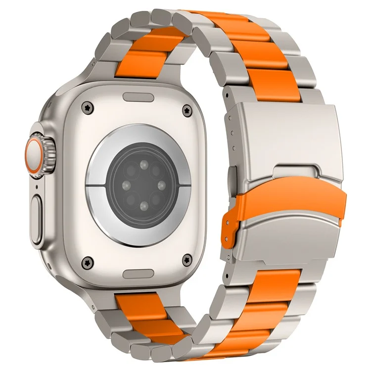 For Apple Watch Series 10 42mm / 9 8 7 41mm / SE (2023) SE (2022) SE 6 5 4 40mm / 3 2 1 38mm 3-Bead Titanium Alloy Watch Strap Replacement Band - Titanium+Orange