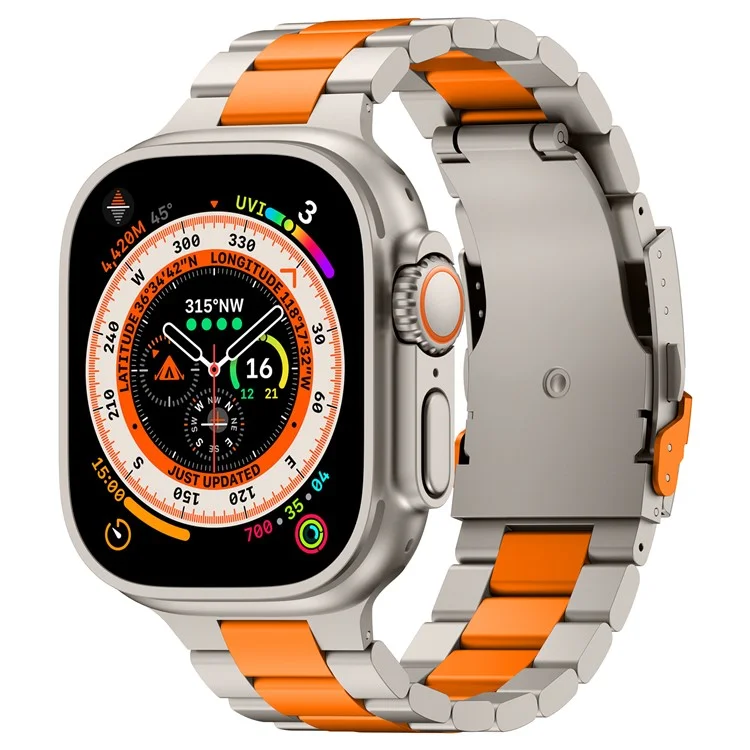 For Apple Watch Series 10 42mm / 9 8 7 41mm / SE (2023) SE (2022) SE 6 5 4 40mm / 3 2 1 38mm 3-Bead Titanium Alloy Watch Strap Replacement Band - Titanium+Orange