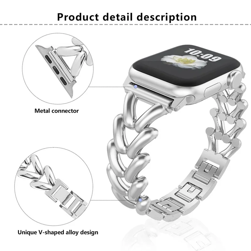 KALEBOL Per Apple Watch 10 46mm / Ultra 2 / Ultra 49mm / 9 8 7 45mm / SE (2023) SE (2022) SE 6 5 4 44mm / 3 2 1 42mm Banda in lega di zinco a forma di V - Nera