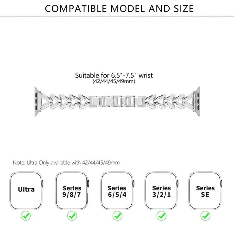 KALEBOL Per Apple Watch 10 46mm / Ultra 2 / Ultra 49mm / 9 8 7 45mm / SE (2023) SE (2022) SE 6 5 4 44mm / 3 2 1 42mm Banda in lega di zinco a forma di V - Nera