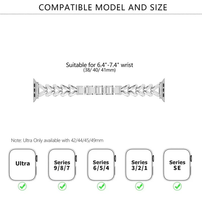 KALEBOL Para Apple Watch Series 10 42mm / 9 8 7 41mm / SE (2023) SE (2022) SE 6 5 4 40mm / 3 2 1 38mm Banda de Reloj de Aleación de Zinc en Forma de V - Negro