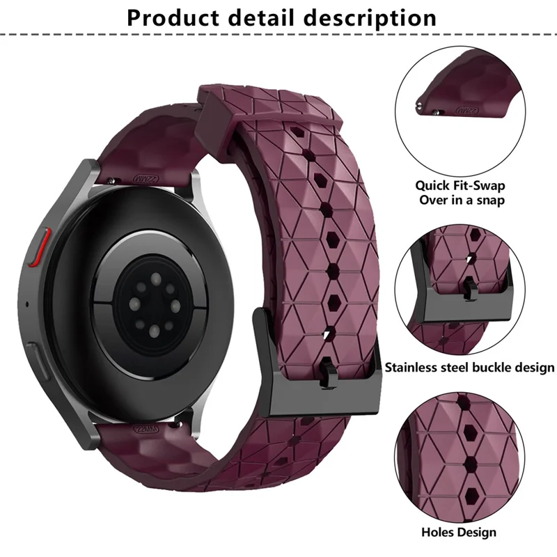 KALEBOL For Huawei Watch GT 3 42mm / GT 3 Pro 43mm Watch Strap 20mm Silicone Band Football Pattern - Wine Red