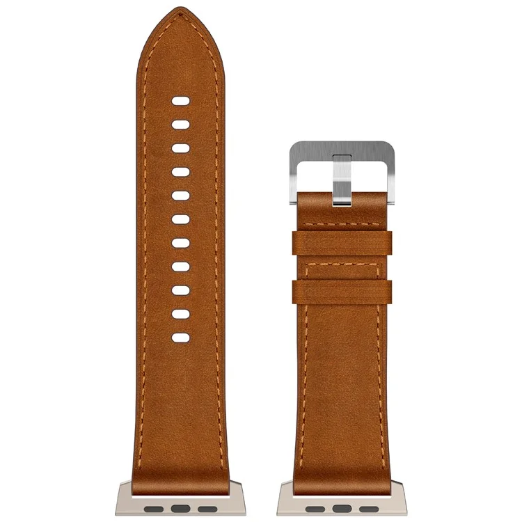 KALEBOL For Apple Watch 10 46mm / Ultra 2 / Ultra 49mm / 9 8 7 45mm / SE (2023) SE (2022) SE 6 5 4 44mm / 3 2 1 42mm Cowhide Leather Band - Titanium+Red Brown