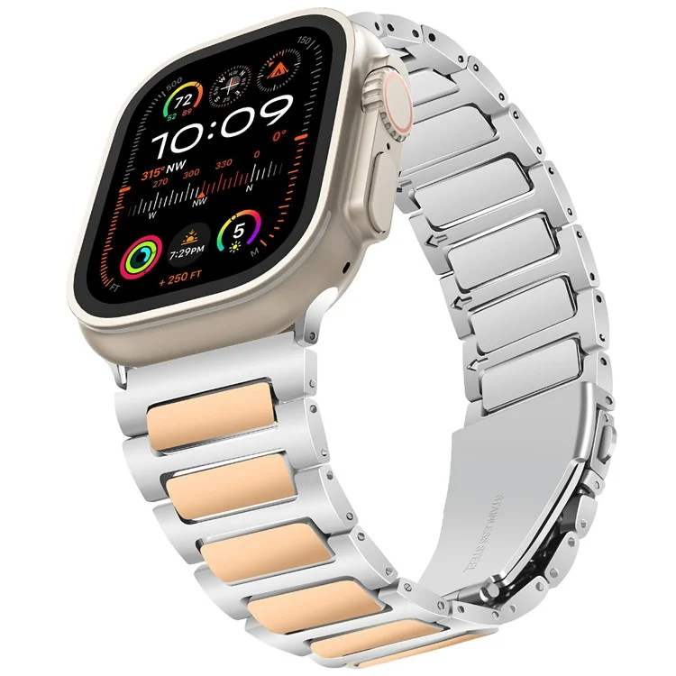 KALEBOL Für Apple Watch Series 10 42mm / 9 8 7 41mm / SE (2023) SE (2022) SE 6 5 4 40mm / 3 2 1 38mm Zinklegierung Armband - Silber+Rosegold