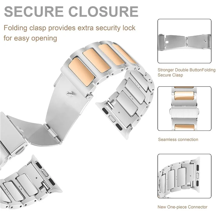 KALEBOL Für Apple Watch Series 10 42mm / 9 8 7 41mm / SE (2023) SE (2022) SE 6 5 4 40mm / 3 2 1 38mm Zinklegierung Armband - Silber+Rosegold
