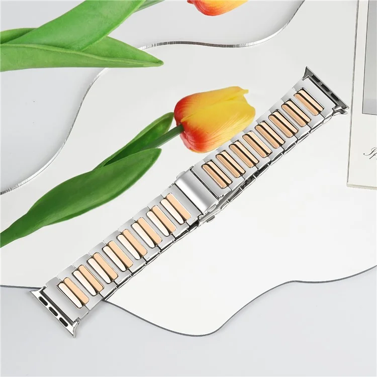 KALEBOL Für Apple Watch Series 10 42mm / 9 8 7 41mm / SE (2023) SE (2022) SE 6 5 4 40mm / 3 2 1 38mm Zinklegierung Armband - Silber+Rosegold