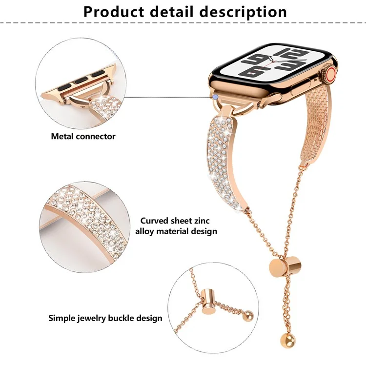 KALEBOL Para Apple Watch Series 10 42mm / 9 8 7 41mm / SE (2023) SE (2022) SE 6 5 4 40mm / 3 2 1 38mm Pulseira Bracelete de Liga de Zinco - Rose Gold
