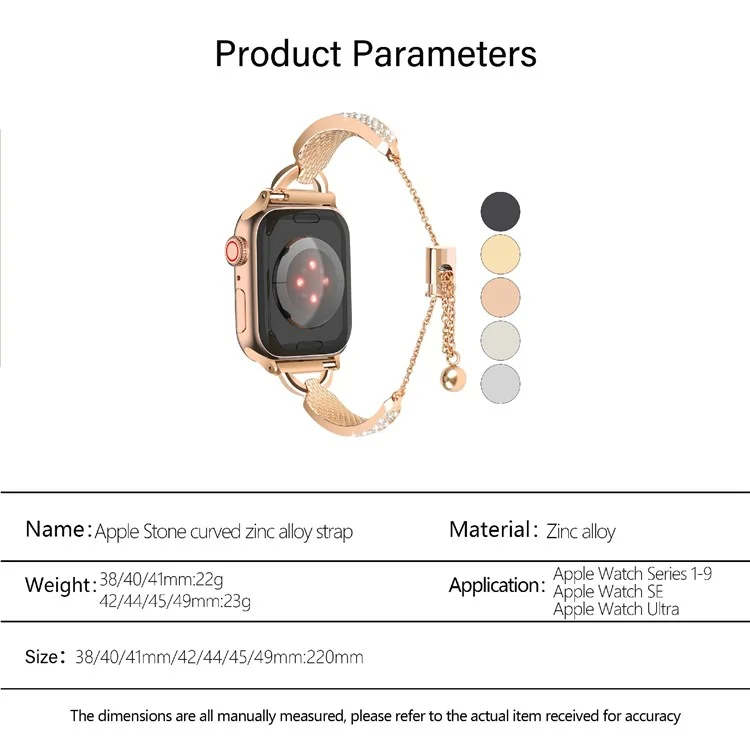 KALEBOL Para Apple Watch Series 10 42mm / 9 8 7 41mm / SE (2023) SE (2022) SE 6 5 4 40mm / 3 2 1 38mm Pulseira Bracelete de Liga de Zinco - Rose Gold
