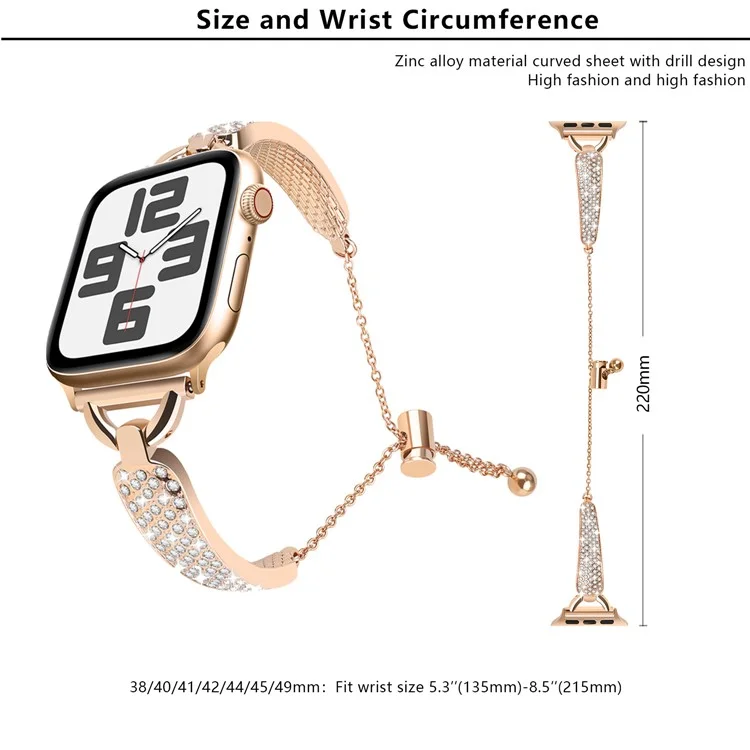 KALEBOL Para Apple Watch Series 10 42mm / 9 8 7 41mm / SE (2023) SE (2022) SE 6 5 4 40mm / 3 2 1 38mm Pulseira Bracelete de Liga de Zinco - Rose Gold