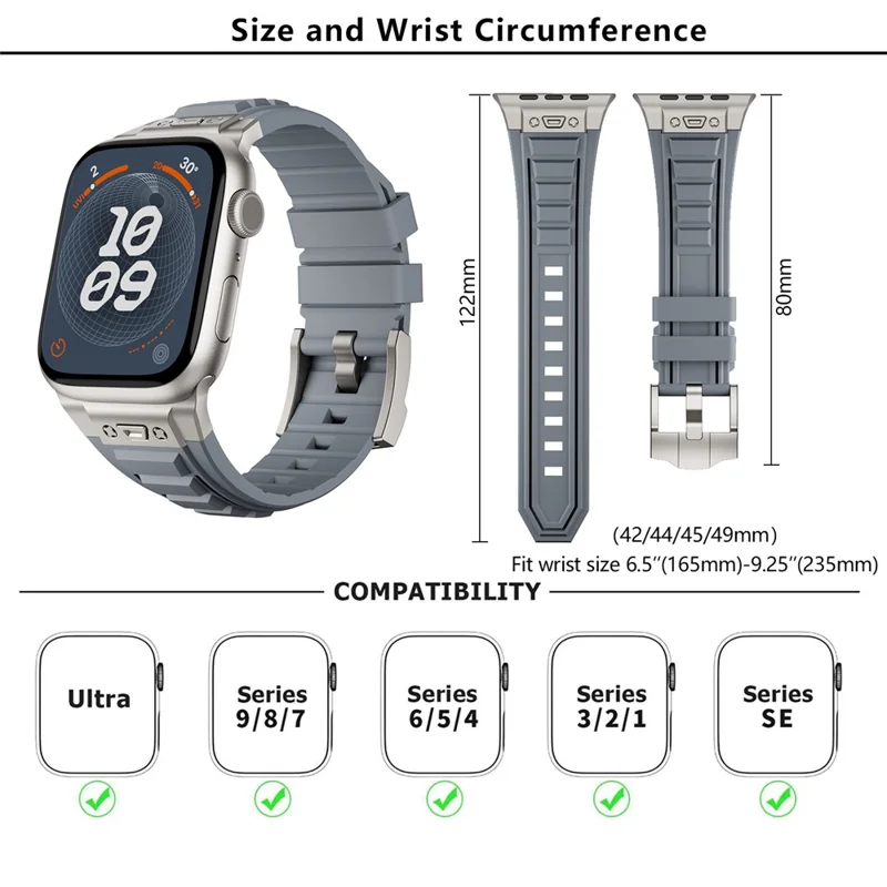 KALEBOL For Apple Watch 10 46mm / Ultra 2 / Ultra 49mm / 9 8 7 45mm / SE (2023) SE (2022) SE 6 5 4 44mm / 3 2 1 42mm Silicone Watch Band - Titanium+Grey