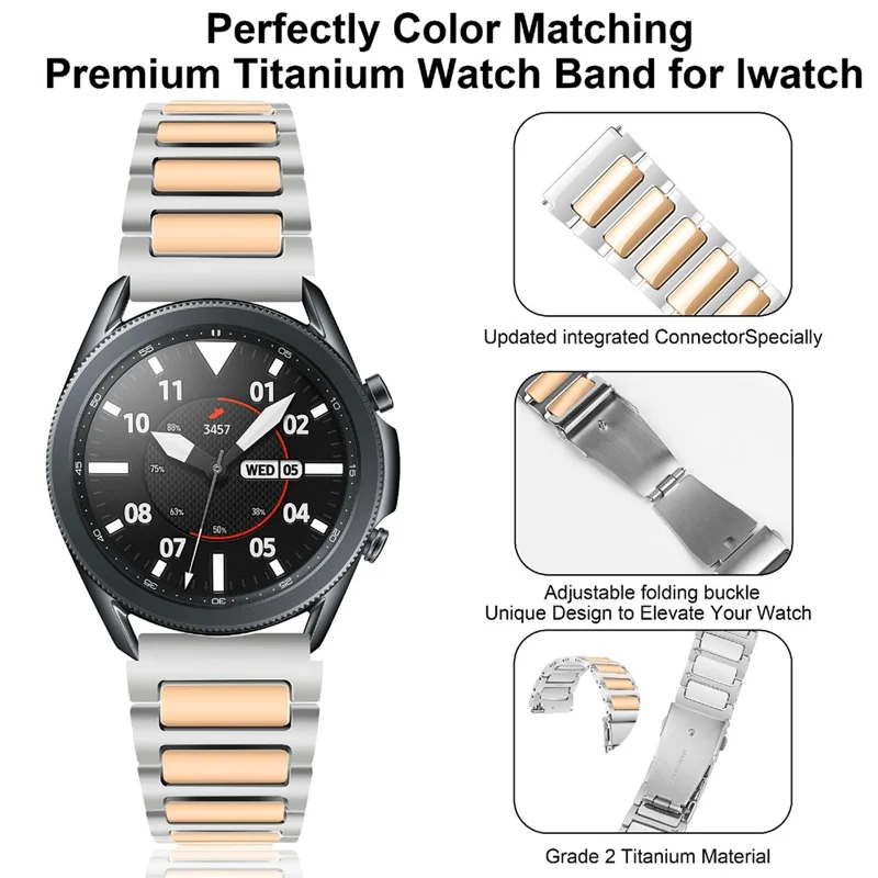 KALEBOL For Huawei Watch 4 / 4 Pro / GT 4 46mm Watch Strap 22mm Zinc Alloy Metal Band - Silver+Rose Gold