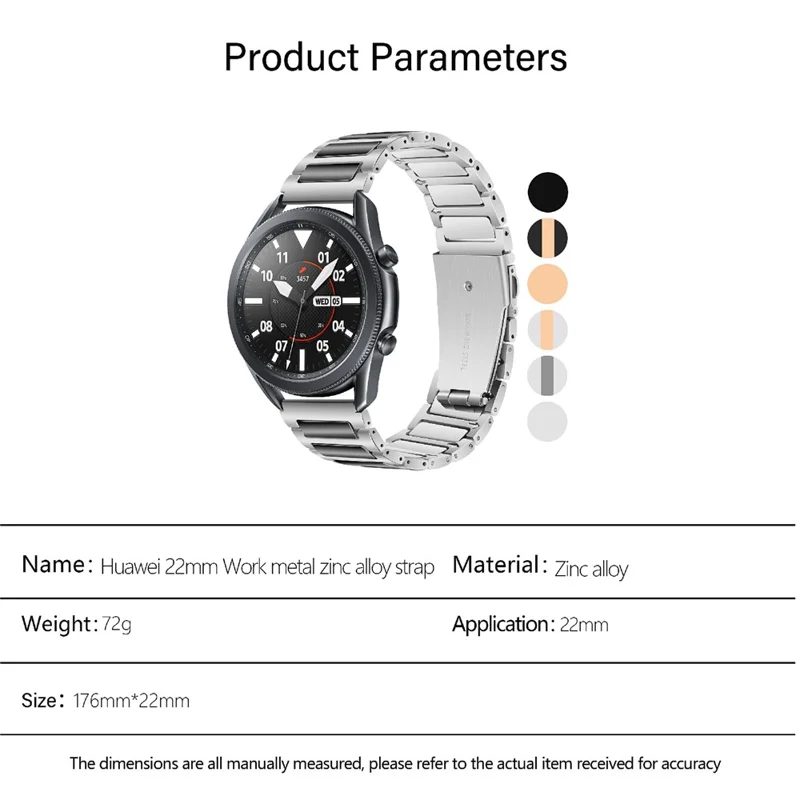 KALEBOL For Huawei Watch 4 / 4 Pro / GT 4 46mm Watch Strap 22mm Zinc Alloy Metal Band - Silver+Rose Gold