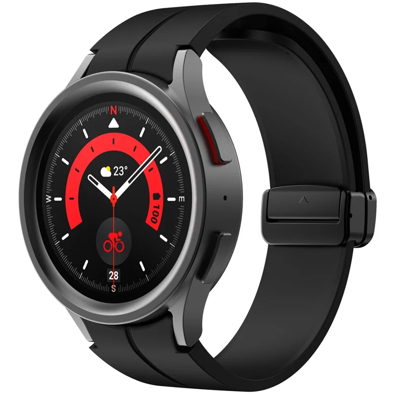 KALEBOL For Samsung Galaxy Watch FE 40mm / Watch6 / Watch6 Classic / Watch 5 / Watch 5 Pro Silicone Watch Strap Magnetic Buckle - Black