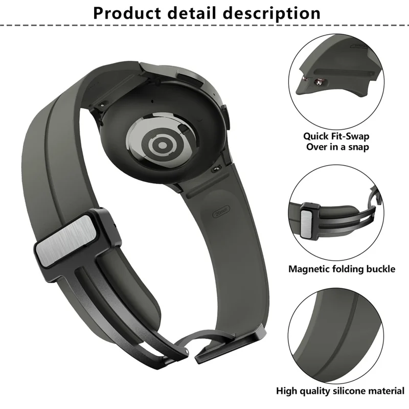 KALEBOL For Samsung Galaxy Watch FE 40mm / Watch6 / Watch6 Classic / Watch 5 / Watch 5 Pro Silicone Watch Strap Magnetic Buckle - Black
