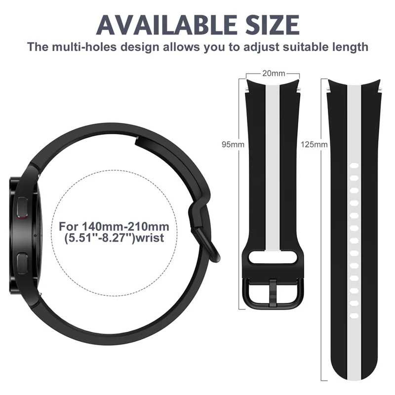 KALEBOL Für Samsung Galaxy Watch FE 40mm / Watch6 / Watch6 Classic / Watch 5 / Watch 5 Pro Uhrarmband Zweifarbiges Silikonband - Schwarz+Weiß
