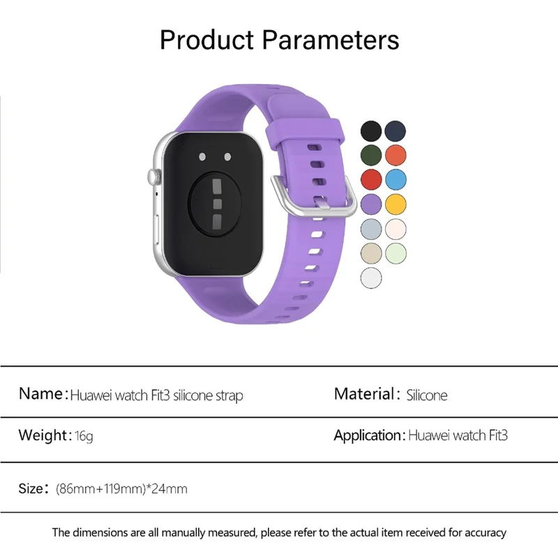 KALEBOL For Huawei Watch Fit 3 Watch Band Soft Silicone Adjustable Wrist Strap - Black