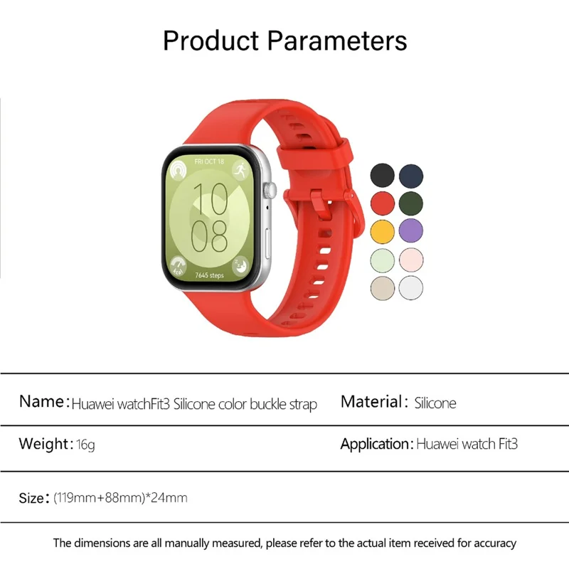 KALEBOL Für Huawei Watch Fit 3 Silikonarmband mit farbigem Stiftverschluss - Rot