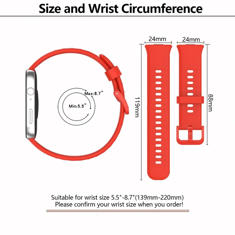 KALEBOL Für Huawei Watch Fit 3 Silikonarmband mit farbigem Stiftverschluss - Rot