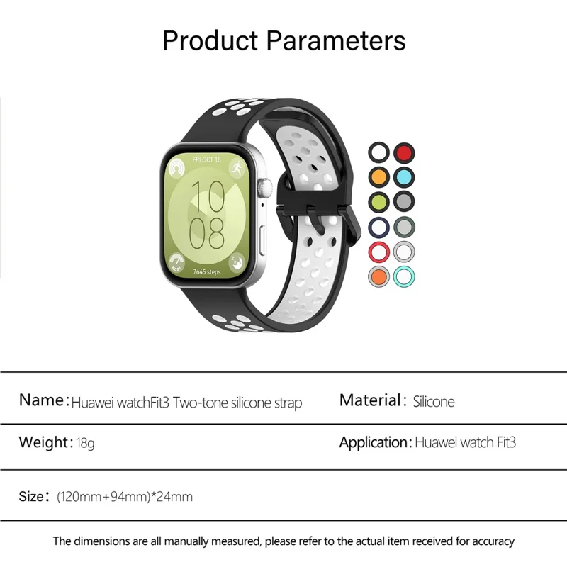 KALEBOL Para Huawei Watch Fit 3 Correa de Reloj de Silicona Doble Color Ajustable - Negro+Blanco